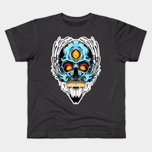 Blue Skull with Three Eyes Kids T-Shirt